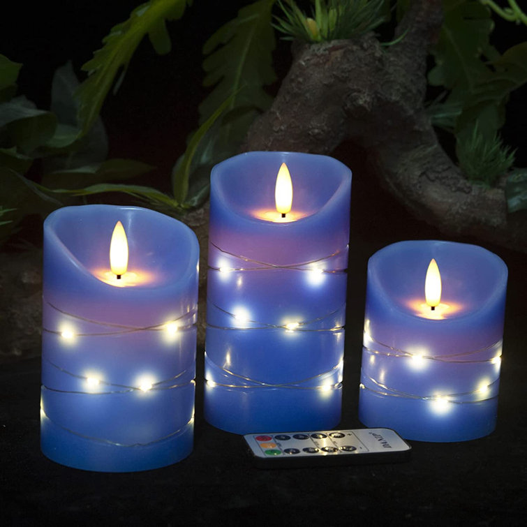Wrought Studio Royal Blue Flameless Candle, BuiltIn Star String, 3 LED
